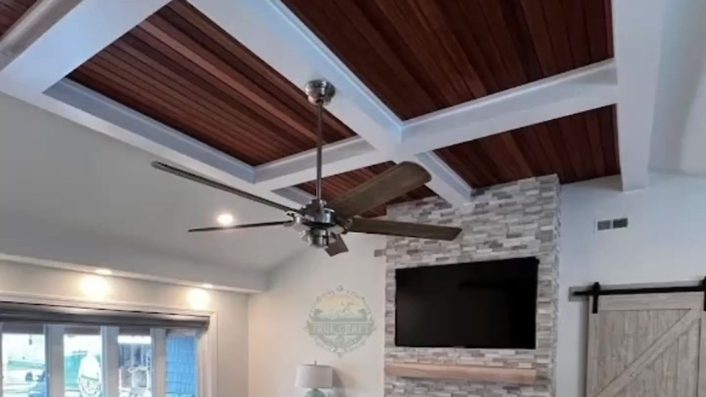 Custom Fireplace and Coffered Ceiling